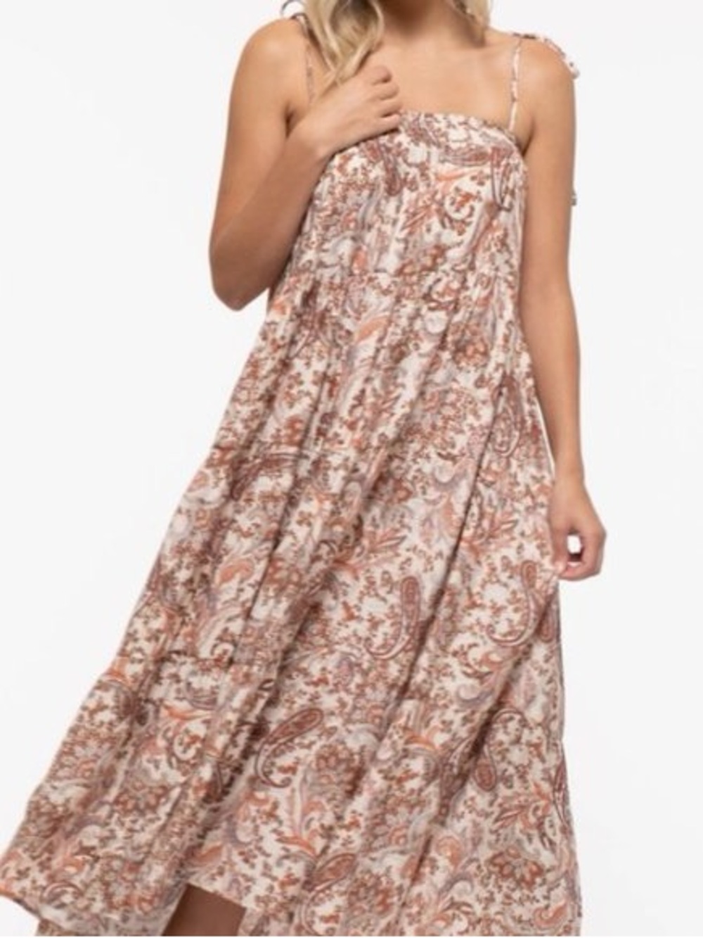 Blu Pepper | Paisley Maxi Dress in Cream and Tan | size M